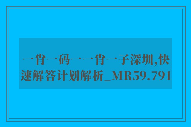 一肖一码一一肖一子深圳,快速解答计划解析_MR59.791